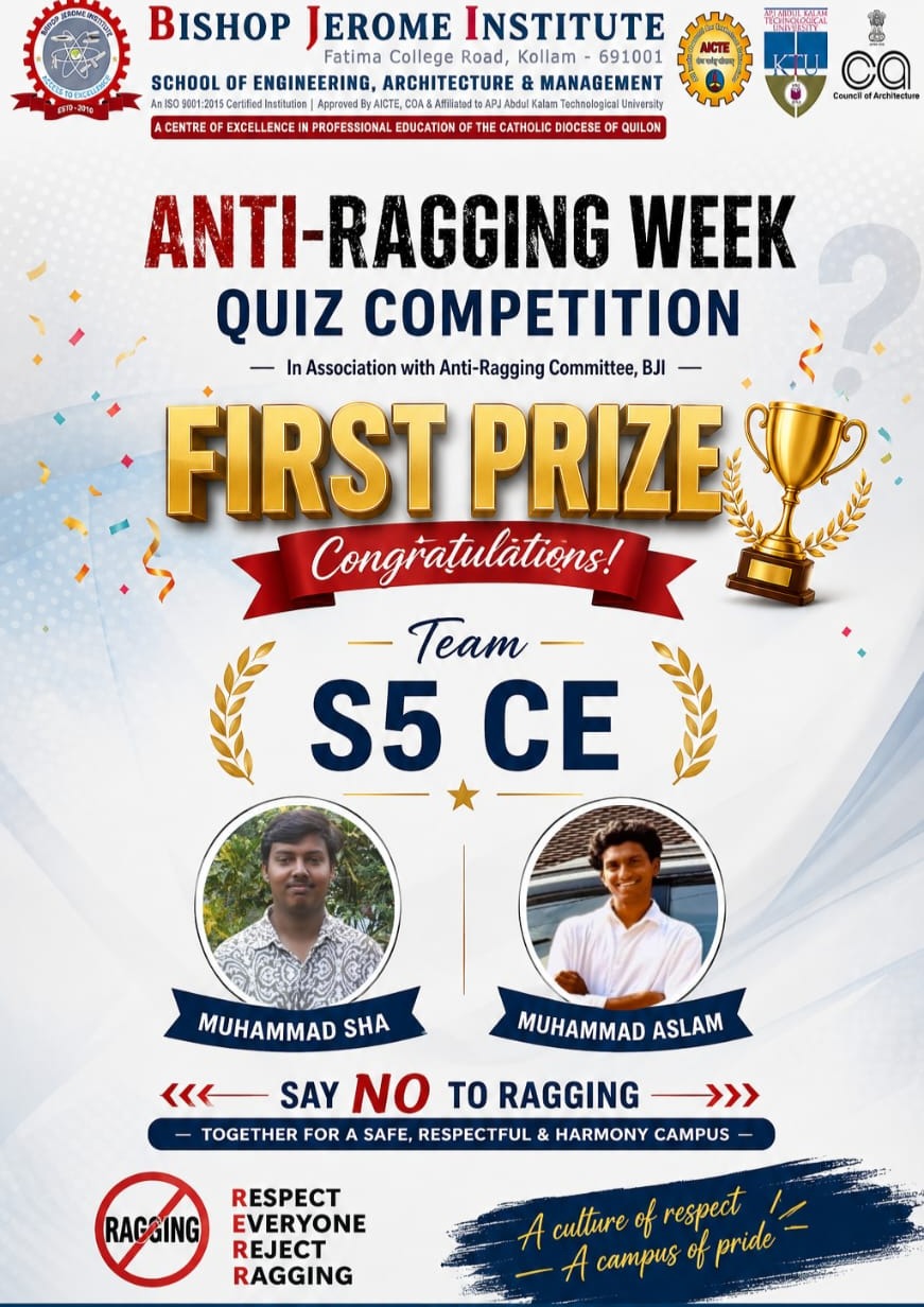 Anti-Ragging Week Quiz Competition Winners | Bishop Jerome Institute